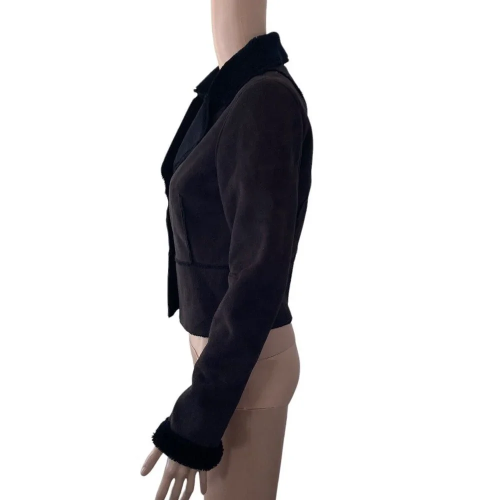Bebe Jacket Womens XS Faux Suede Black button Front Faux Fur Lined